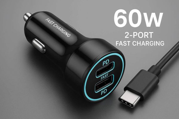 Type C Car Charger 60W 2 Port Fast Charging for Phone Tablet