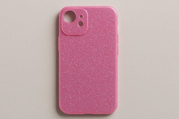 Solid Pink Glitter Silicone Phone Case for iPhone 14