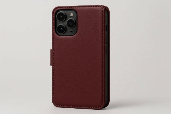 Solid Burgundy Leather Wallet Phone Case for iPhone 16 Pro Max